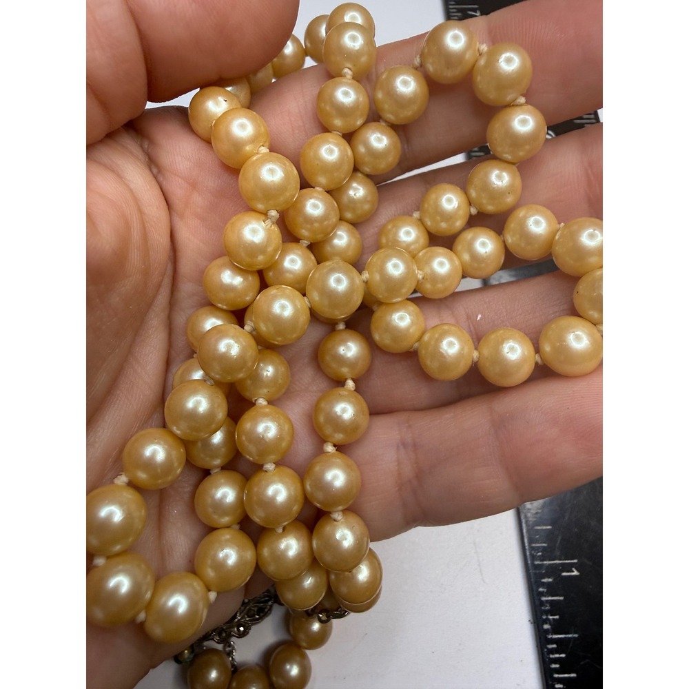 Vintage 800 Silver Marcasite Faux Pearl Knotted Necklace 17 Inch Cream